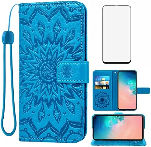 Phone Case for Samsung Galaxy S10e Wallet with Tempered Glass Screen Protector Leather Magnetic Flip Cover Card Holder Stand Cell Accessories Glaxay S 10e Gaxaly 10se Galaxies Se10 Women Men Blue