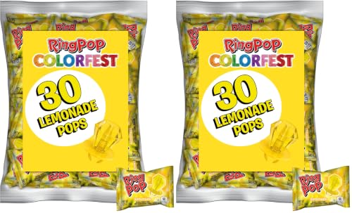Image of Ring Pop Yellow Lemonade Lollipop, 30 Count, Bulk Candy, Party Favors (Pack of 2)