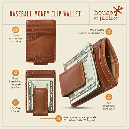 Hoj Co. Baseball Front Pocket Wallet | Men's Money Clip Wallet | Strong Magnetic Clip | Slim Wallet With Money Clip #TOP2