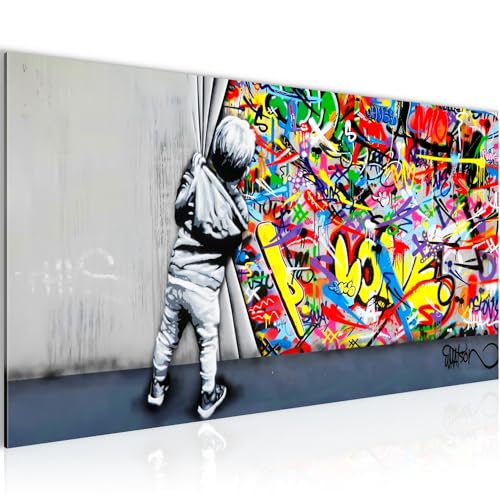 Runa Art Tableau Decoration Murale - Behind the curtain - Moderne Toile non Tissée - Salon Salle - Street Art Graffiti - 043512a