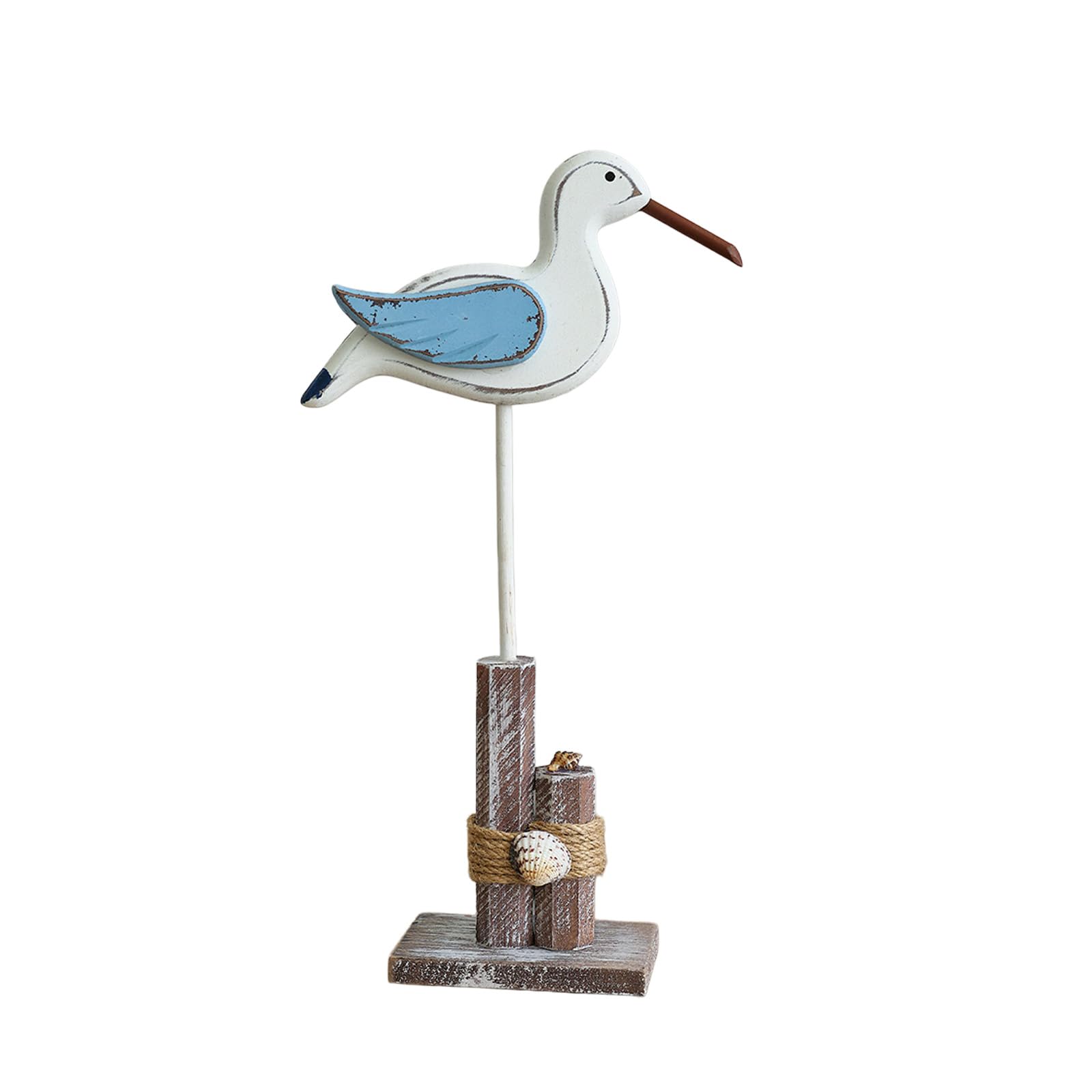 Msioytog Carved Wooden Seagulls Sculptures Rustics Wood Sea Birds Statues Desktop Ornament for Beach Mediterranean Home Decors Wood Seagulls Sculptures