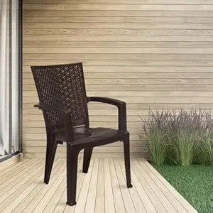 Nilkamal Mid Back Chair with Arm CHR2225 | Chair for Living Room, Bed Room, Kitchen, Office Room, Outdoor| 100% PolyPropylene Stackable Chair | (Weather Brown, Set of 2)