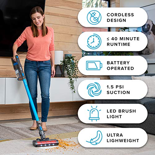 Image of Cordless Vacuum Cleaner, LEVOIT Stick Handheld Lightweight Vacuum with 150W Powerful Suction for Hardwood Floor Pet Hair Carpet Car, Rechargeable Lithium Ion Battery and LED Brush, Blue & Gray