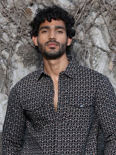 Image of Thomas Scott Men Slim Fit Pure Cotton Corduroy Floral Printed Semi-Formal Shirt