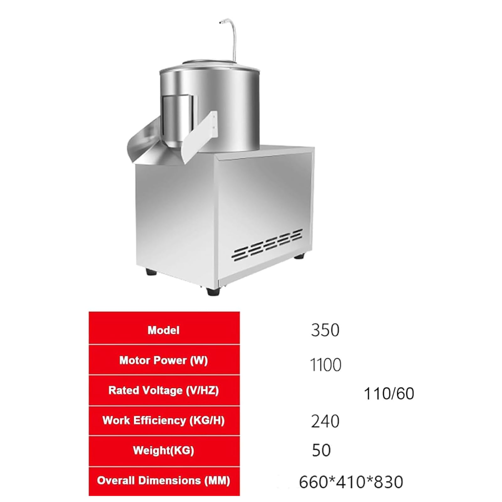 MObyat Máquina Peladora Patatas Comercial, Lavadora Automática Peladora Patatas Acero Inoxidable 1100 W con Tubería Agua Controlable, 240 Kg/h/pelado Rápido En 2 Minutos, para Batatas Jengibre Y Taro