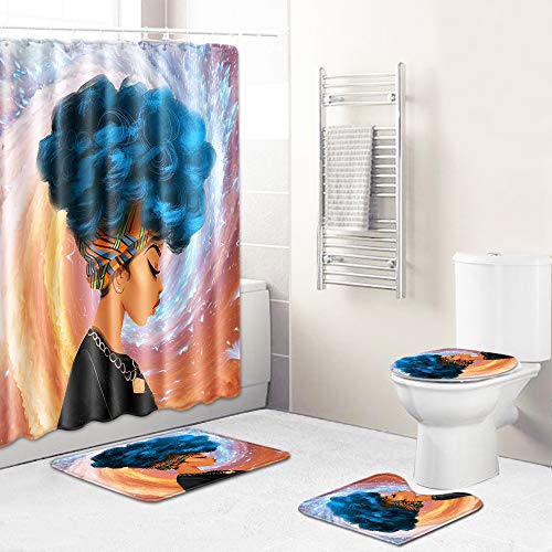 N/O Classic Sexy Cute African Woman HD Pattern Shower Curtain mat 4 Sets