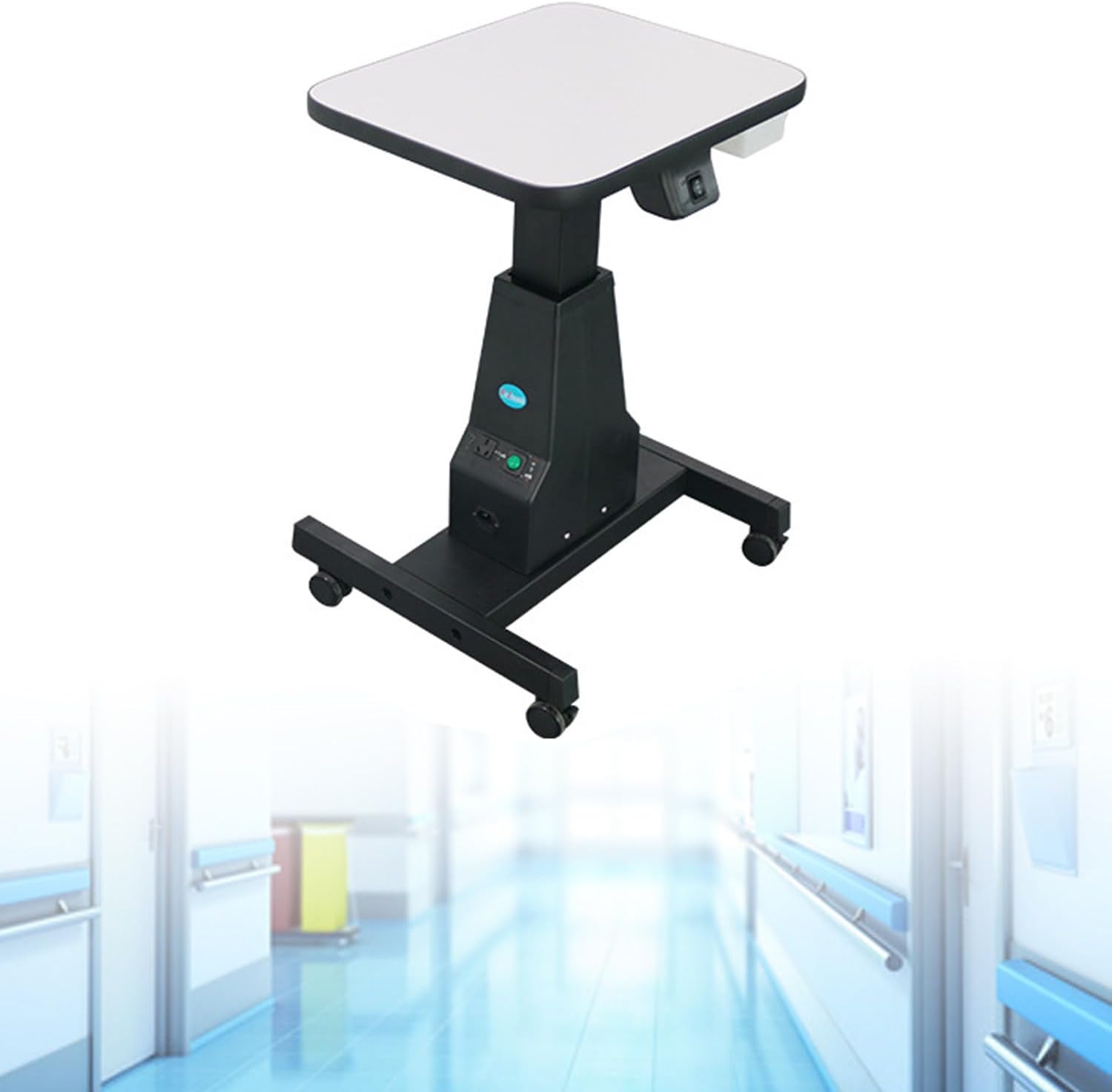 Professional Electric Adjustable Ophthalmic Work Table with Motorized Lift for Optometry Equipment, Rolling Design for Easy Mobility (Black