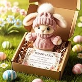 Osterhase kuscheltier, Mini Bunny Hug Cute Easter Gift, Mini Bunny Hug Niedliches Plüsch, Osterhasen Deko with Knitted Hat Inspirational Card Easter Plüschtier Bunny, Ostern Ostergeschenk (Rosa)