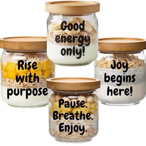 PANDAWOOD Overnight Oats Containers with Lids - 4 Pack Glass