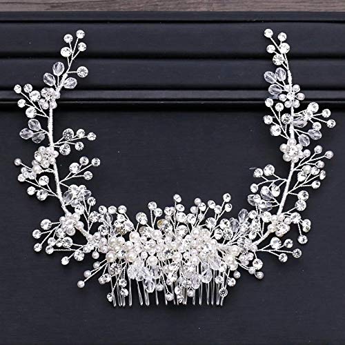 Tiara de cristal y perlas JFDBGU para novia peinado con peine de boda elegante 5