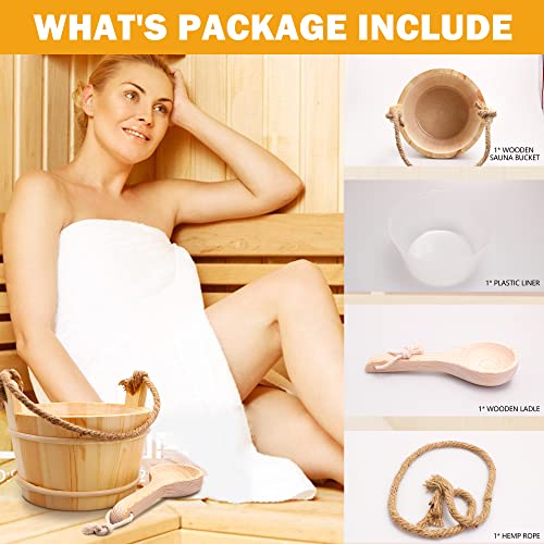 KAKUNM Sauna Bucket and Ladle 5 Liter (1.3 Gallon), Sauna Bucket, Finnish Pine Wooden Spa Accessories with Handmade Sauna Water Bucket, Plastic Liner and Rope Handle - Thumbnail 6