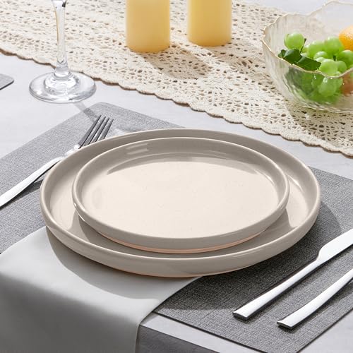 Image of LIANYU 6Pcs Dinner Salad Plates Set, 7.75 Inch Stoneware Kitchen Dessert Flat Plate, Small Ceramic Serving Dishes for Dessert and Appetizer, Stackable, Oven, Microwave & Dishwasher Safe, Milky Brown