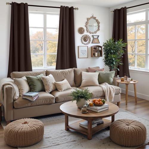 Image of YoungsTex Brown Blackout Curtains for Bedroom 63 Inches Long - Chocolate Thermal Insulated with Grommet Room Darkening Drapes Privacy for Living Room, 2 Panels, 52 x 63 Inch