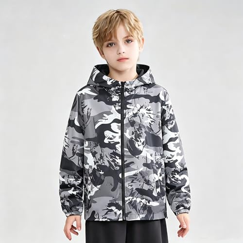 Image of Boys Girls Rain Jackets Waterproof Hooded Fleece Raincoats Lightweight Windbreakers for Kids