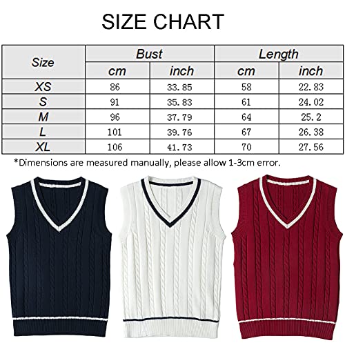 Jinghuiyue Cable Knitted Vest For Women V Neck Sleeveless Sweater Striped Pullover Sweater Vest Ribbed Knit Tank Top(Navy Blue-M) #TOP6