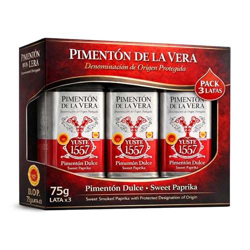 Pimentón de la Vera Ahumado Dulce, Denominación Origen Protegida, Pimentón Yuste 1557, Producido en Extremadura, Ideal para guisos, carnes, salsas, embutidos y platos tradicionales, 3 botes de 75 gr