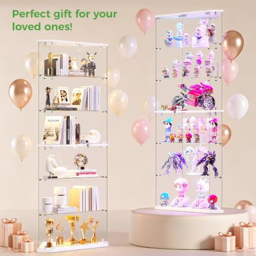 HNEBC Corner Glass Display Cabinet with LED Lighted for Collectible, White - image 6