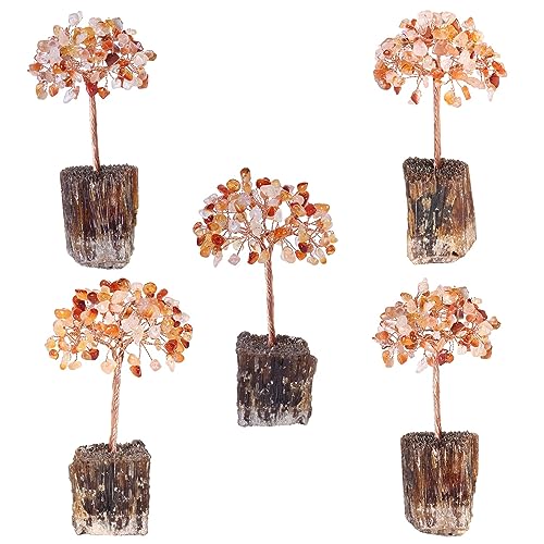 mookaitedecor Natural Carnelian Orange Healing Crystal Tree on Amber Calcite Cluster Base Feng Shui Money Tree Ornament for Home Semi Precious Gemstone Bonsai Tree Raw Crystal Gift Reiki Room Decor - Image 3