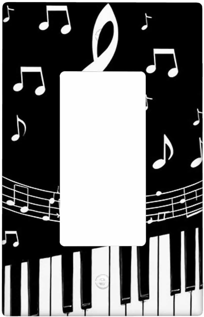Moslion Piano Music Note Single Rocker Wall Switch Plate Musical Instrument Black White Key 1-Gang Outlet Plug Cover Home Decor For Living Room Bathroom