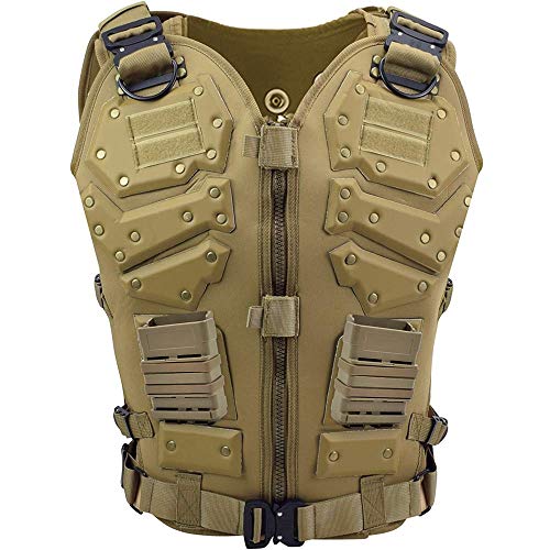 WLXW Mejore el Chaleco táctico para Hombres con 2pcs 5.56 Fast mag Pouch Chaleco de Combate al Aire Libre Ajustable Molle Tactica para Airsoft Shooting CS Game,Tan