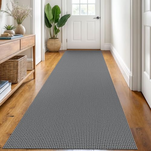 KOZYFLY Runners for Hallways 3x8 ft Washable Kitchen Runner Non Slip Rubber Backed Hall Runners Cotton Entryway Runner Rugs Floor Carpet for Indoor Backdoor Bedroom Kitchen, Grey/Dark Grey