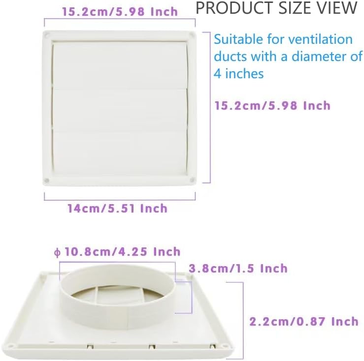 Miniatura 3 de Tech Drive Cubierta de ventilación para secadora al aire libre, cubierta de ventilación de 4 pulgadas para ventilación de pared exterior, color