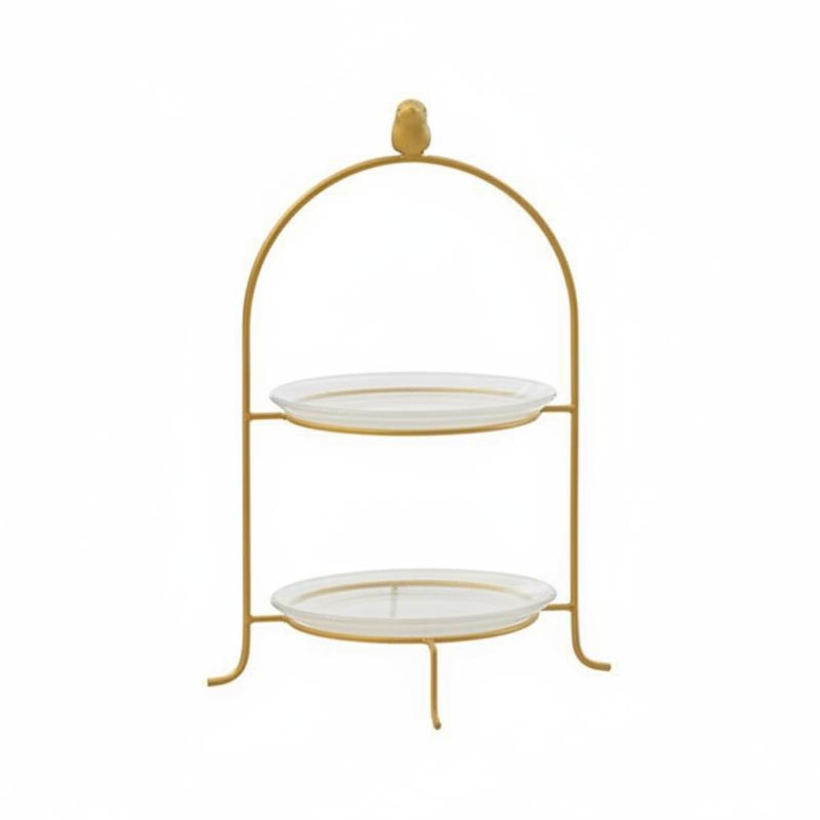 Portadolci con Uccellino Stile Nordico Alzatina in Vetro Dorato Salvaspazio Porta Dolci Elegante in Ferro per Festa , Piccolo, Due Livelli, Con Piatto In Vetro