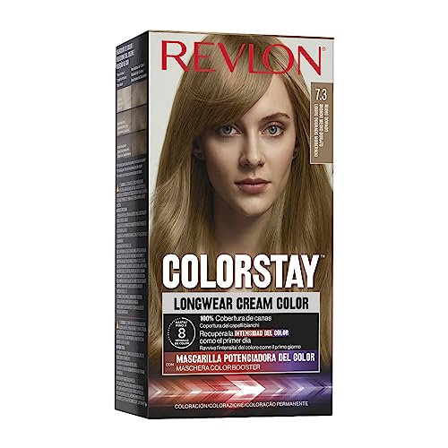 Revlon Colorstay Tinte Pelo Mujer, Coloración Permanente de larga duración, Incluye mascarilla potenciadora del color, Hasta 8 semanas de color, Tono 7.3 Rubio Dorado
