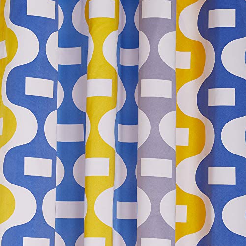Image of Swayam 80% Blackout Polyester Long Door Curtain for Living Room & Bedroom | 9 Feet | Room Darkening Curtain with Eyelets | Pack of 2 | Geometric Design - Blue & Yellow