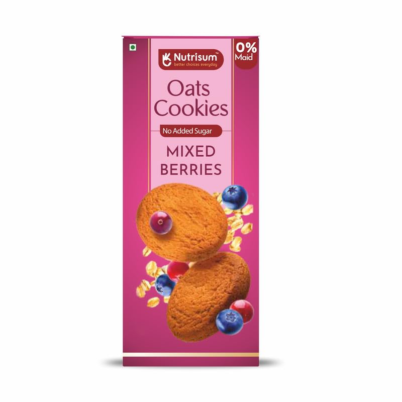 Nutrisum Oats Mixed Berries Cookies | Pack of 2 x 70g each | Digestive High Fibre Biscuits | No Maida | Zero Trans Fat | No Added Refined Sugar | No Preservatives | Delicious Crunchy Snacks (B0D7Z98HXN) Amazon Price History, Amazon Price Tracker