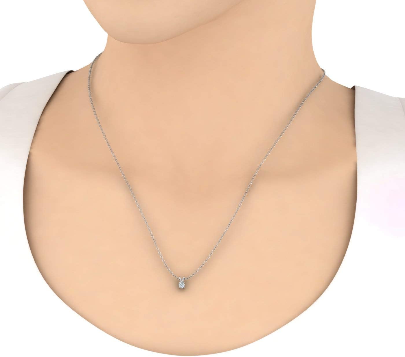 1/4 to 1/3 Carat Diamond Solitaire Pendant Necklace in 14K Gold or in Platinum (Silver Chain Included)