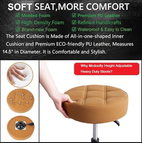 Image of Height Adjustable Heavy Duty Stools Salon Stool Chair with Bell Glides for Home Bar Kitchen Office Shop Tattoo Lash Tech Pedicure (Camel with Bell Glides, Height 22 to 30 in)