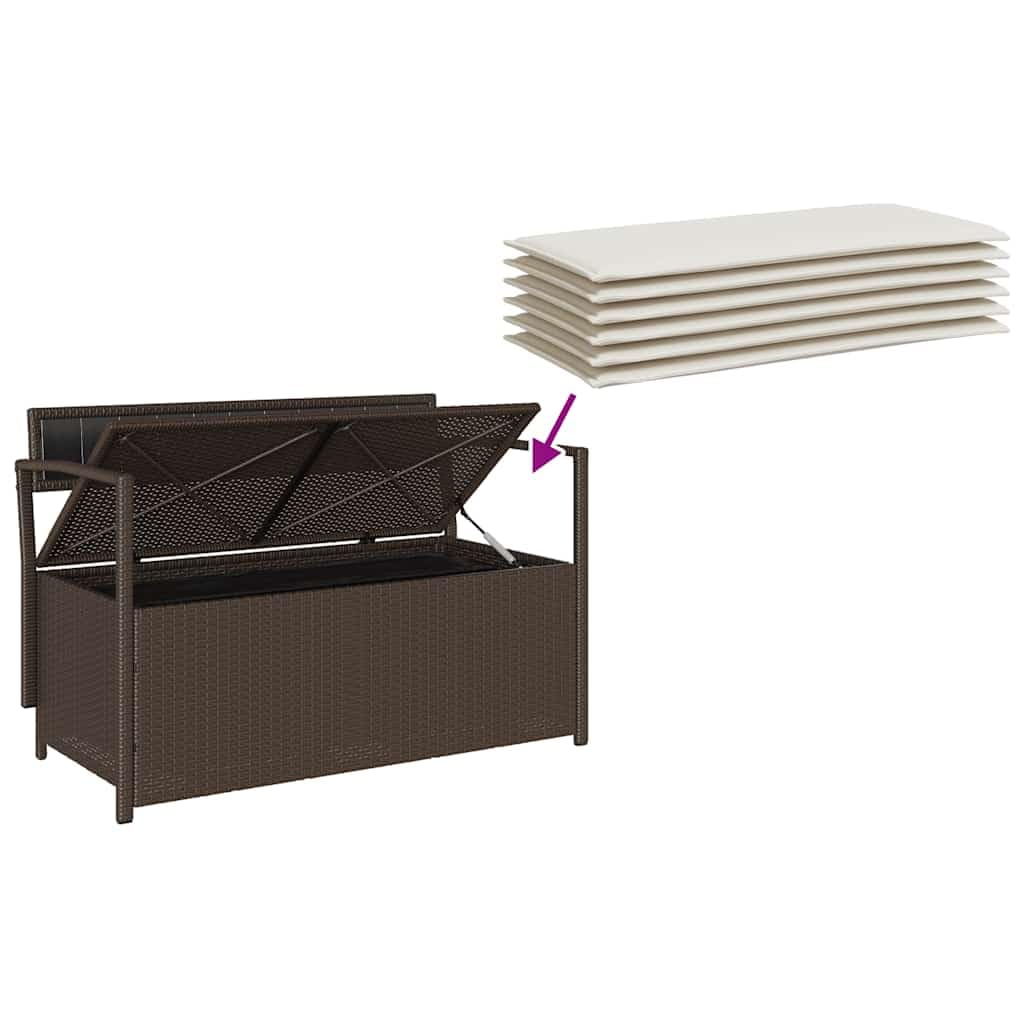 Generico Panca Portaoggetti da Giardino con Cuscino Marrone Polyrattan,Mobili,Mobili da Giardino,Mobili e sedie da Giardino,Panchine da giardino-4103837