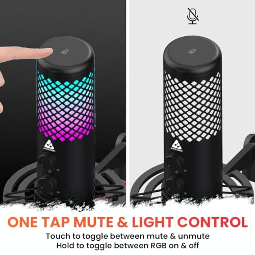 Image of Audio Array AM-C30 Metal RGB Professional USB Microphone | One-Touch Mute, Gain & No-Latency Monitoring Controls | Shock Mount and Tripod | for PC /Mobile, Gaming, Streaming, Podcasting & Voiceover