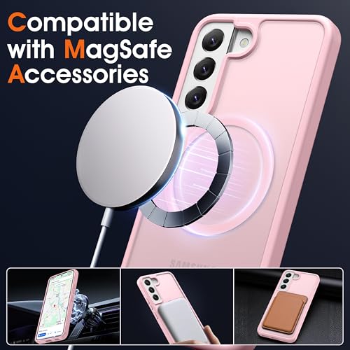 Image of Oterkin Magnetic for Samsung Galaxy S24 FE Case Matte, S24 FE Phone Case Compatible with MagSafe Frosted Translucent Shockproof Anti-Scratch Slim Fit Case Military Grade Protection (Light Pink)