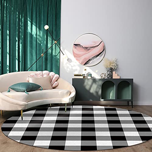 Lifemusion Black And White Checkered Round Area Rugs, Farmhouse Buffalo Plaid Non-Skid Children Playing Mat, 3Ft Soft Circle Farmhouse Rugs For Living Room, Bedroom, Dining Room #TOP2