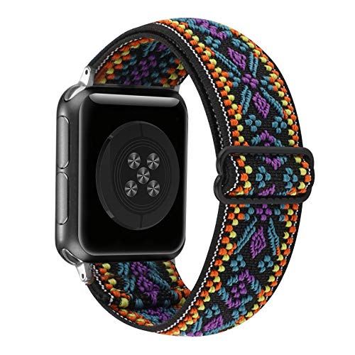 Adjustable Stretchy Solo Loop Nylon Strap Compatible with Apple Watch Elastic Band 38mm 40mm 41mm iWatch Series SE/7/6/5/4/3/2/1 (Aztec Boho, 38mm/40mm/41mm)