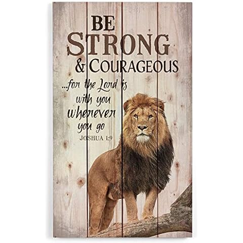 P. Graham Dunn Be Strong and Courageous Lion Design 24 x 14 Wood Pallet Wall Art Sign Plaque Cover
