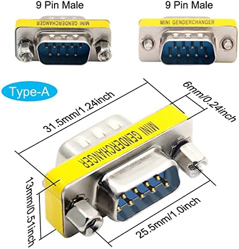 Xiatiaosann 6 PCS DB9 Male to Male/Female to Female, RS232 Gender Changer, 9 Pin Data Transfer Serial Port Adapter Connector