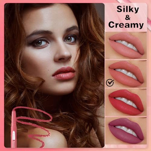 2-IN-1 Lip Liner Lipstick, Waterproof Creamy Lip Liner Long-lasting Lipstick, Matte Nude Lip Liners Lip Crayon Pen Built-in Sharpener, Non-fading Non-Stick Cup Lipsticks for Women - Image 4
