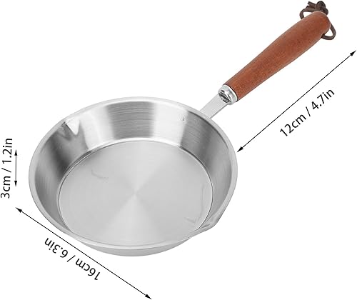 Miniatura 3 de Asixxsix Sartén de acero inoxidable, sartén antiadherente para huevos con mango de madera, sartén de cocina adecuada para todas las estufas de