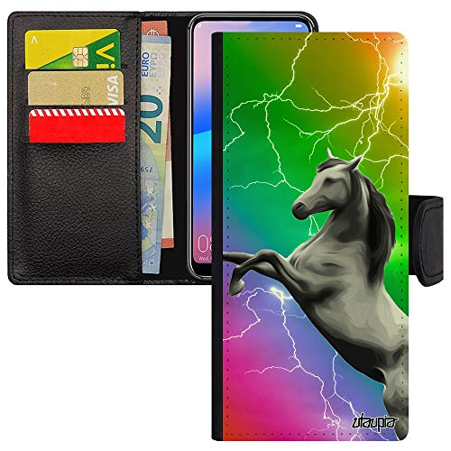 Étui cuir Note 20 avec porte-cartes et rabat de protection motif cheval