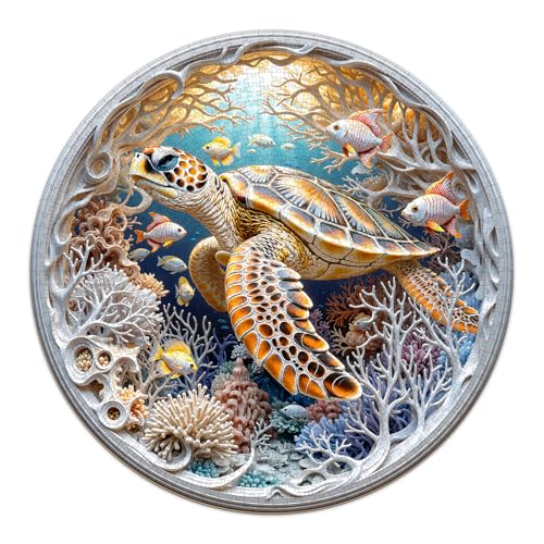 AEEKDOOK Sea Turtle Puzzles for Adults 1000 Pieces, Round Ocean Animal Fish Coral Jigsaw Puzzles 1000 Pieces for Adults, Fun Puzzles with Letters On Back, Challenging Game Toys (26.5 * 26.5in)