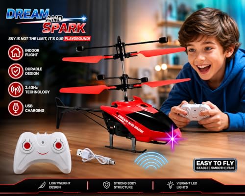 Image of Hand Sensor Helicopter Toy with Remote Control, USB Rechargeable Flying Drone for Kids, Gesture Control RC Helicopter with LED Lights, Indoor Outdoor Flying Toy for Boys & Girls