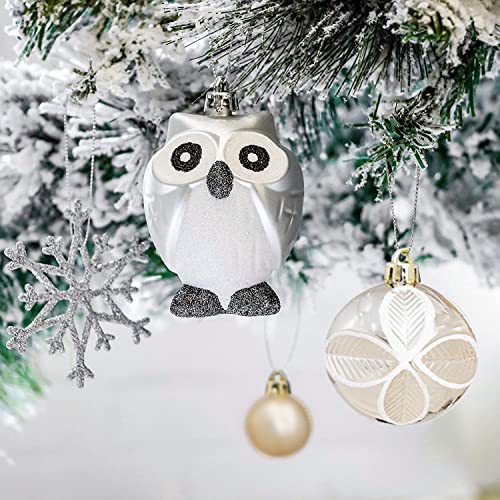 Christmas Tree Ball Ornaments Set, Xmas Gold-Silver Owl Theme Ornaments With Gift Package, Shatterproof Decorative Hanging Assorted Ornaments For Holidays Party Decor Tree Ornaments And Events-100Pcs #TOP6