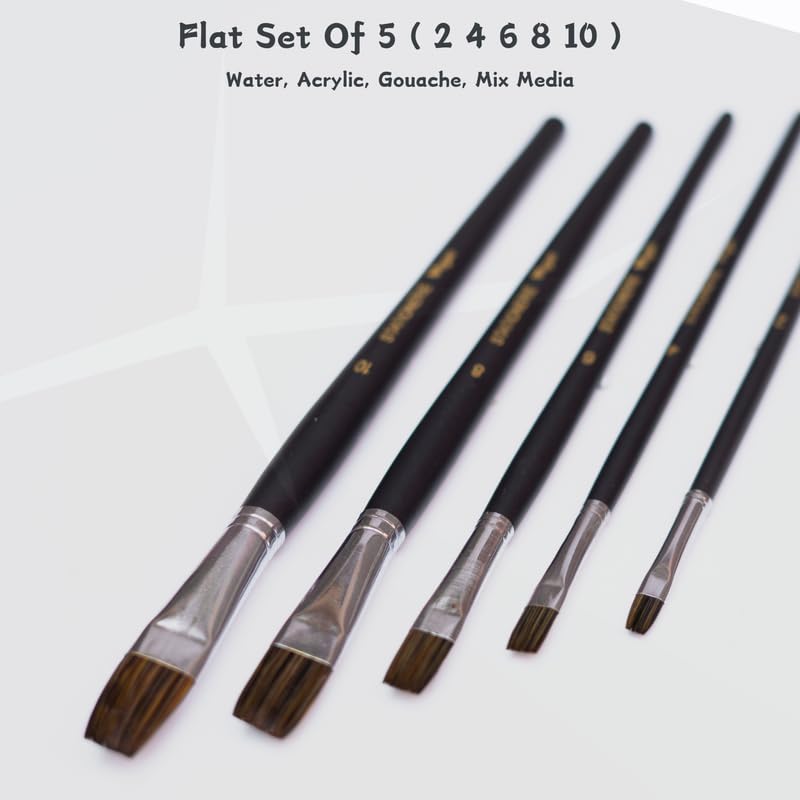 Image of Stationerie Flat Paint Brushes Set /Handmade Professional Artist Painting Brush Set for Acrylic, Watercolor, & Gouache Painting (Set of 5)