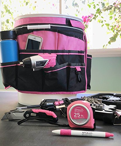 Apollo Tools Garden Tool Organizer With 34 Pockets Fits Any 5 Gallon Bucket. Pink/Black - Pink Ribbon - Dt0825P #TOP6