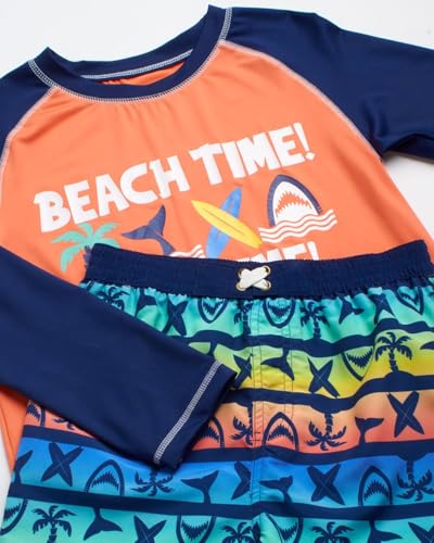 Image of Quad Seven Boys 2-Piece Rash Guard Swimsuit Set Short-Sleeve (Sizes 5-12) | Lightweight Quick-Dry Fabric with Sun Protection, Matching Top & Trunks, Adjustable Drawstring Waist for Pool or Beach Days