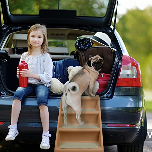 Froadp 4 Stufige Hundetreppe Katzentreppe Klappbar mit Stabiler Stützstangen für Sofa Auto Bett 60cm Hoch Haustiertreppe aus PP-Kunststoff mit Rutschfesten Stufen für Kleine Hunde Katze (Braun)