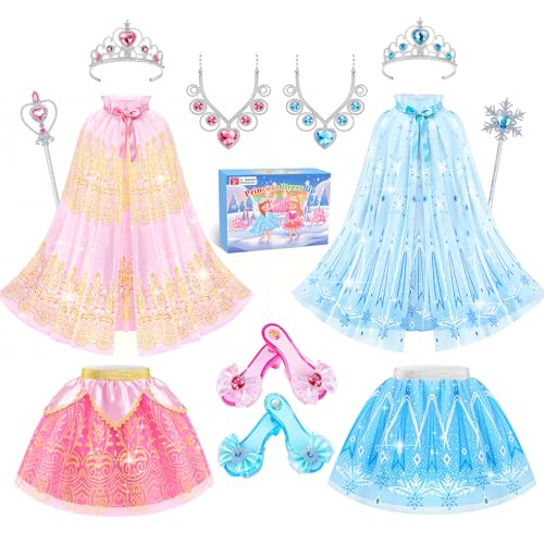 DUDUCOFU Princess Dress Up Clothes for Little Girls Toddlers, Princess Dress Up Shoes Set with Princess Cape Tutu Shoes Crown Wand, Princess Toys Gift for Girls Kids Aged 3 4 5 6 Years Old